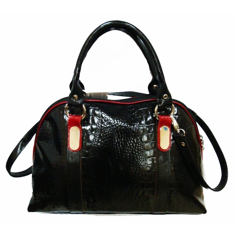 сумка женская натуральная кожа черная с красным